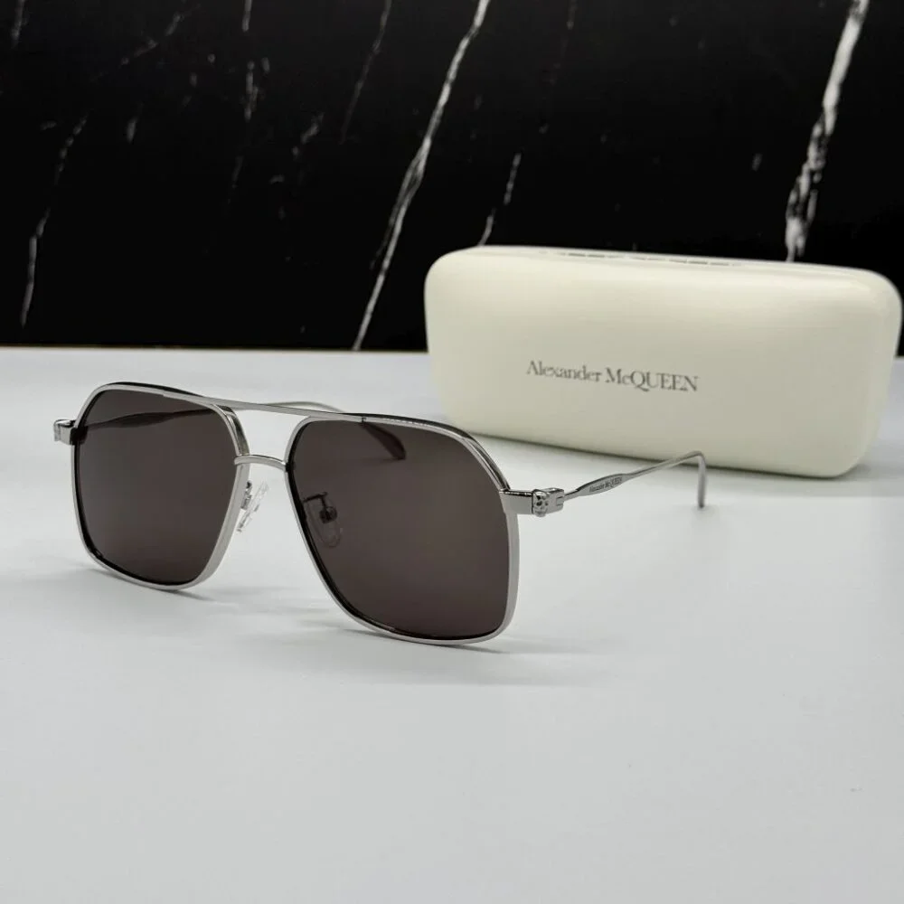 NEW AM0372S 001 ALEXANDER MCQUEEN BLACK PILOT MEN SUNGLASSES